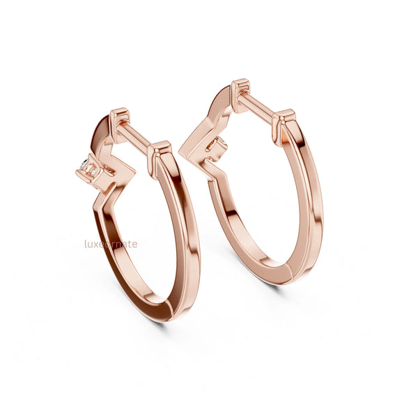 Contemporary diamond hoop earrings rose gold with secure hinged lock design