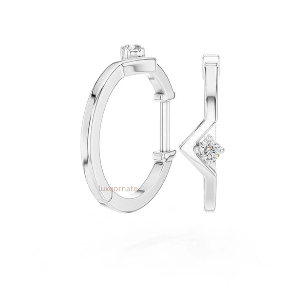 Architectural design diamond hoop earrings white gold fine jewelry for women