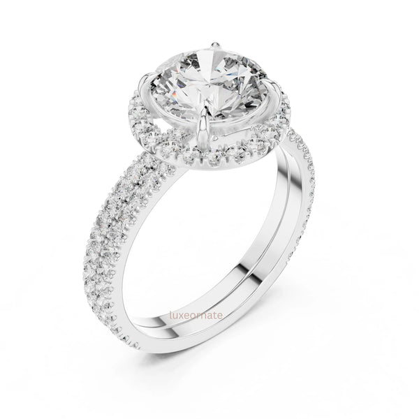 Fine jewelry lab grown diamond halo ring top view sparkle detail