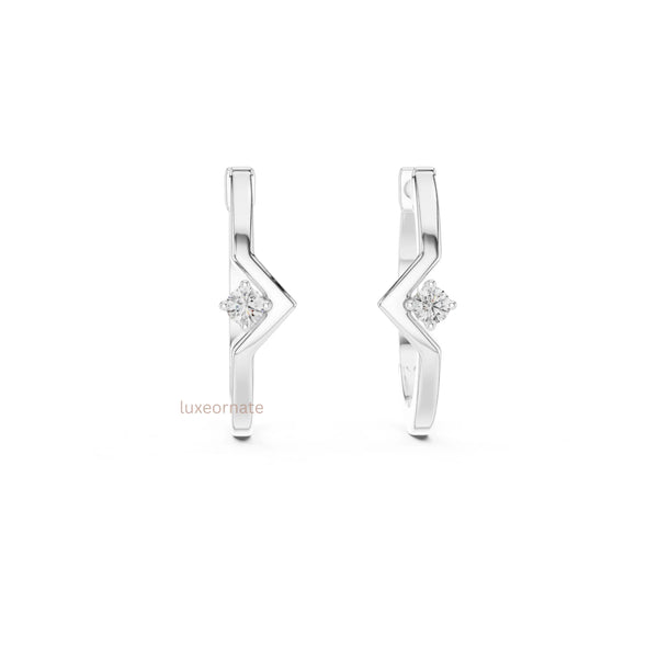 Statement geometric diamond Bali earrings with high polish gold and round diamond