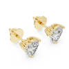 Heart cut lab grown diamond stud earrings in 14k yellow gold with secure three prong setting luxury fine jewelry