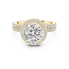 Round halo lab grown diamond engagement ring in 14k yellow gold