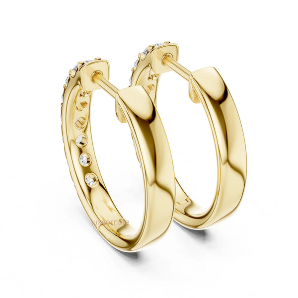 Everyday diamond huggie hoop earrings in polished yellow gold