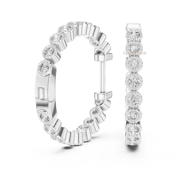 Round Bezel Lab Grown Diamond Hoop Earrings