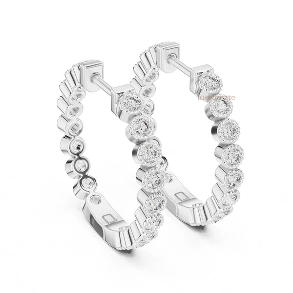 Round Bezel Lab Grown Diamond Hoop Earrings