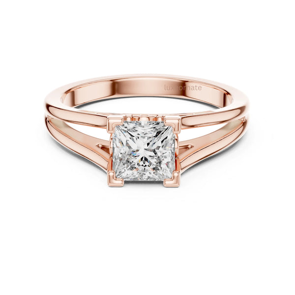 Minimal princess diamond engagement ring with four prong setting