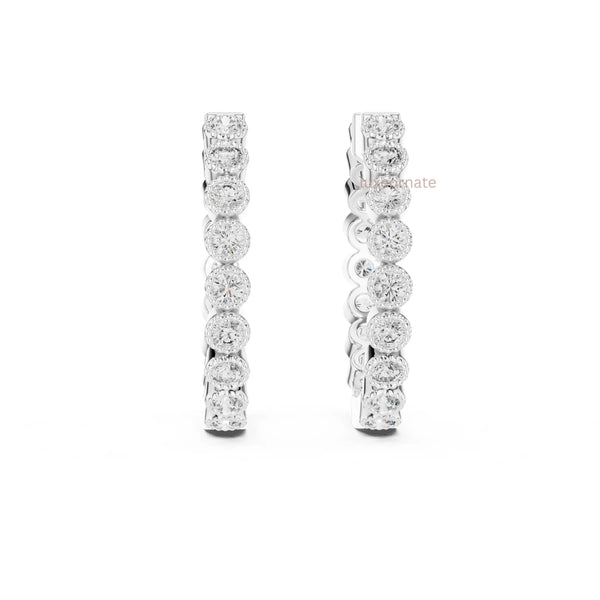 Round Bezel Lab Grown Diamond Hoop Earrings