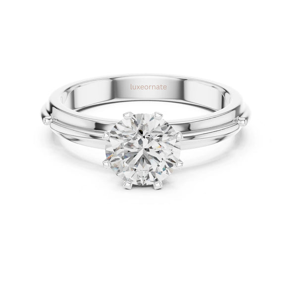 Round cut lab diamond ring side profile showing elevated gallery design