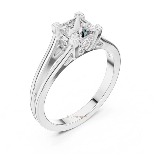 Classic princess diamond ring with modern split shank design