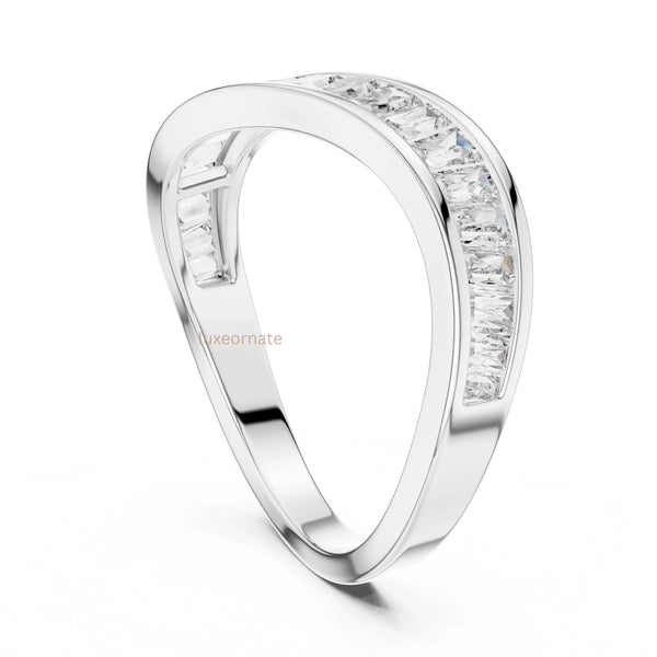 Curved Band Baguette Lab Grown Diamond Ring