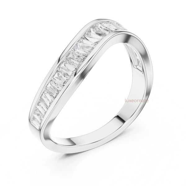 Curved Band Baguette Lab Grown Diamond Ring