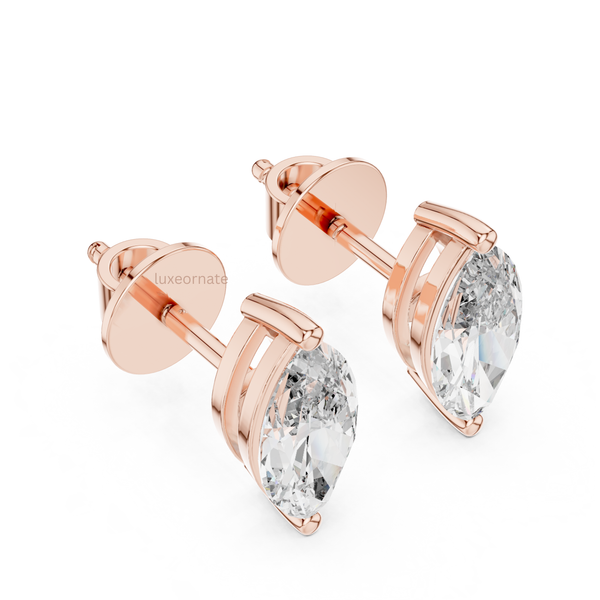 Marquise lab grown diamond stud earrings in rose gold