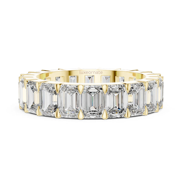 Luxury Emerald cut lab grown diamond full eternity wedding ringin 14K yellow gold
