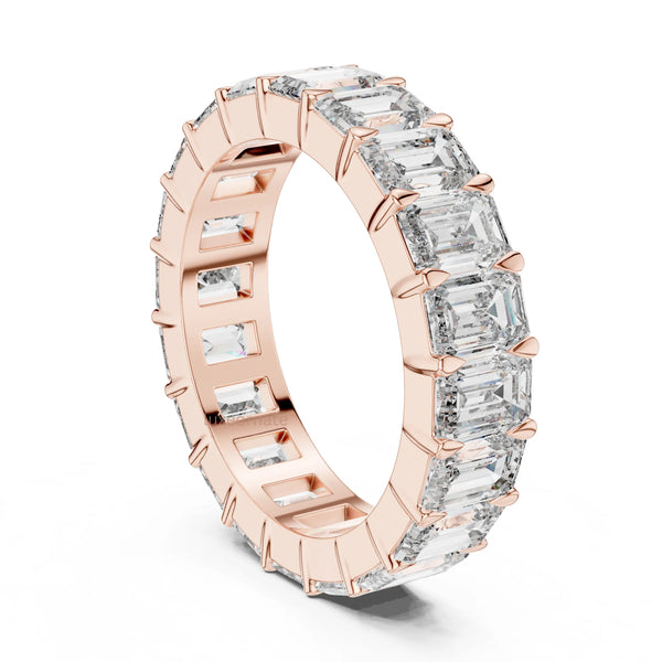 Luxury Emerald cut lab grown diamond full eternity wedding ringin 14K yellow gold