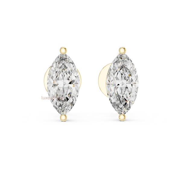 Marquise lab grown diamond stud earrings in yellow gold