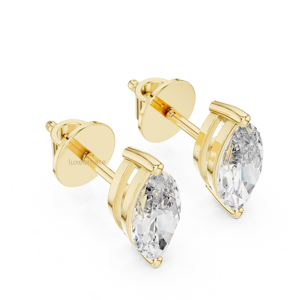 Marquise lab grown diamond stud earrings in yellow gold