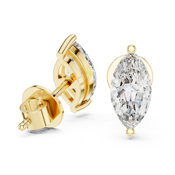 Marquise lab grown diamond stud earrings in yellow gold