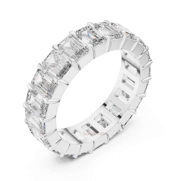 Luxury Emerald cut lab grown diamond full eternity wedding ringin 14K white gold