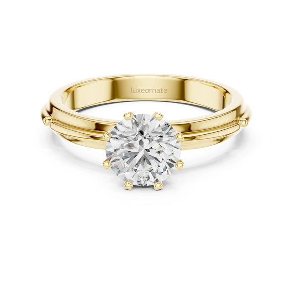 Round cut lab diamond ring side profile showing elevated gallery design