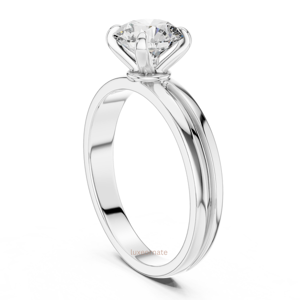 Classic round diamond engagement ring crown prong setting with lab grown diamonds-luxeornate