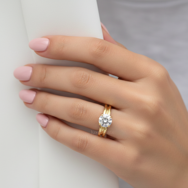 Classic round diamond engagement ring crown prong setting with lab grown diamonds-luxeornate