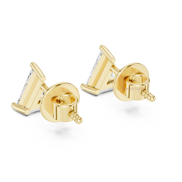 Solid gold triangle/trillion diamond stud earrings push back setting luxury jewelry design 