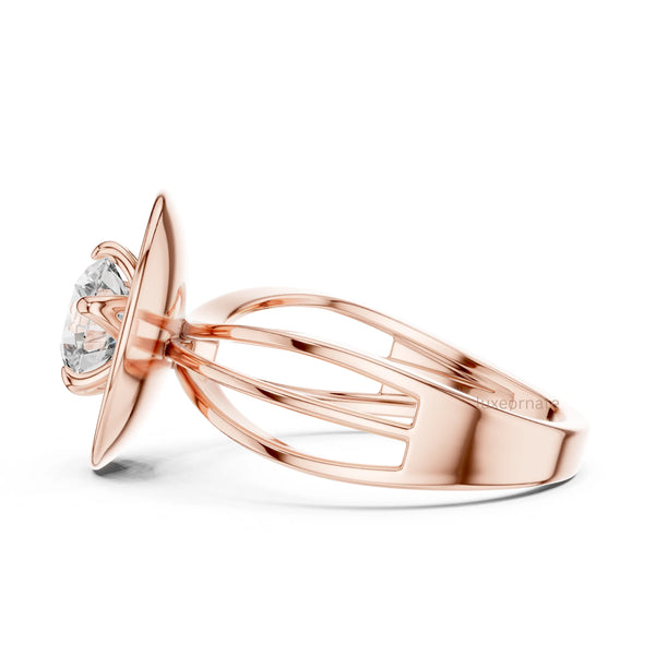 Modern rose gold round diamond solitaire ring with sundisc bezel