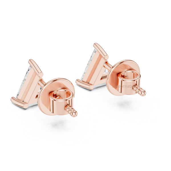 Solid gold triangle/trillion diamond stud earrings push back setting luxury jewelry design 