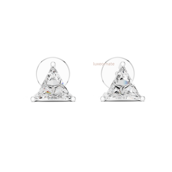 Solid gold triangle/trillion diamond stud earrings push back setting luxury jewelry design 