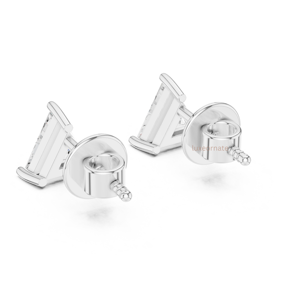 Solid gold triangle/trillion diamond stud earrings push back setting luxury jewelry design 