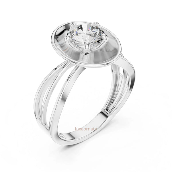 Modern white gold round diamond solitaire ring with sundisc bezel