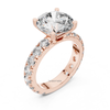 Angled rose gold round cut solitaire engagement ring with pavé diamond band, lab grown diamond bridal ring, luxury fine jewelry.