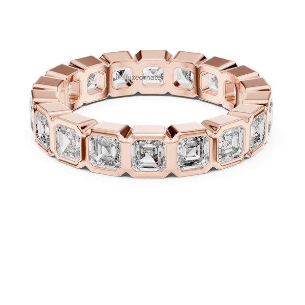 Rose gold Asscher cut diamond bezel eternity ring, full eternity wedding band for women, fine diamond jewelry