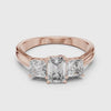 Emerald cut three stone diamond ring with princess cut side stones for wedding ring