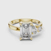emerald cut diamond with one side two stone ring
